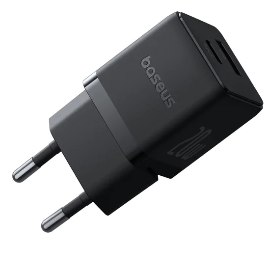 Baseus - Зарядно устройство за стена Palm (P10111608113-00) - Бързо зарядно устройство 2в1, USB, Type-C, 20W, 5V/3A - Черен клъстер