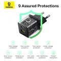 Baseus - Зарядно за стена Palm (P1011160A113-00) - Бързо зареждане, 2в1, USB, Type-C, 30W - Черен клъстер