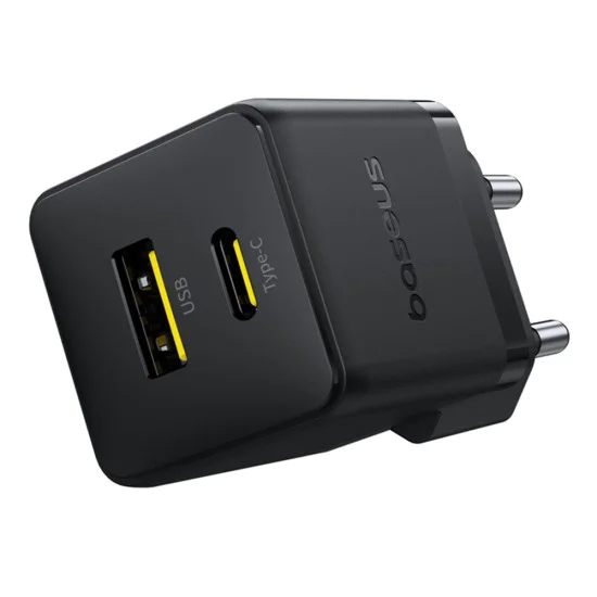 Baseus - Зарядно за стена Palm (P1011160A113-00) - Бързо зареждане, 2в1, USB, Type-C, 30W - Черен клъстер