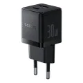 Baseus - Зарядно за стена Palm (P1011160A113-00) - Бързо зареждане, 2в1, USB, Type-C, 30W - Черен клъстер