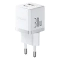 Baseus - Зарядно за стена Palm (P1011160A213-01) - Включен кабел Type-C, Бързо зареждане, 2в1, USB, USB-C, 30W, 20V/3A - Лунно бяло