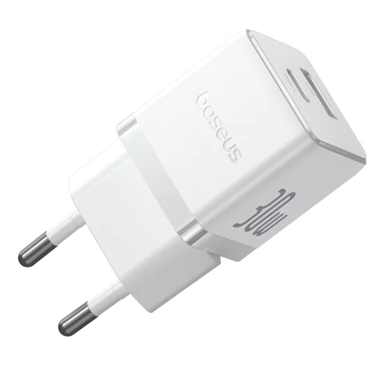 Baseus - Зарядно за стена Palm (P1011160A213-01) - Включен кабел Type-C, Бързо зареждане, 2в1, USB, USB-C, 30W, 20V/3A - Лунно бяло