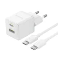 Baseus - Зарядно за стена Palm (P1011160A213-01) - Включен кабел Type-C, Бързо зареждане, 2в1, USB, USB-C, 30W, 20V/3A - Лунно бяло