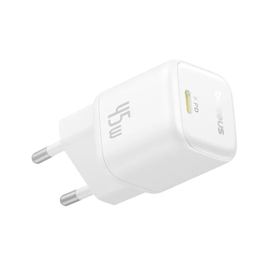 Baseus - Зарядно за стена PicoGo (P10176800213-00) - GaN, Бързо зареждане, 45W, USB-C - Лунно бяло