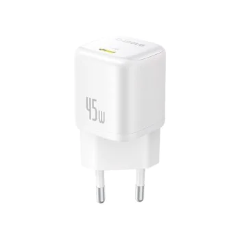 Baseus - Зарядно за стена PicoGo (P10176800213-00) - GaN, Бързо зареждане, 45W, USB-C - Лунно бяло
