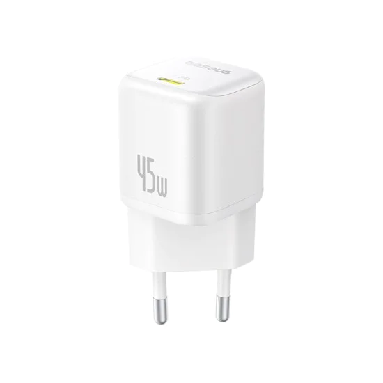Baseus - Зарядно за стена PicoGo (P10176800213-00) - GaN, Бързо зареждане, 45W, USB-C - Лунно бяло