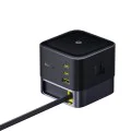 Baseus - Зарядно за стена Super GaN (P10164001123-00) - Прибиращ се кабел, Бързо зареждане, USB, 3x Type-C, 100W, 1,5 m - Космическо черно