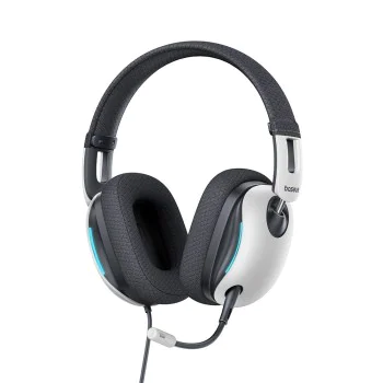 Baseus - Геймърски слушалки GoPlay 1 Max (A00181003213-00) - с микрофон, вградени кабелни контроли, LED светлина - лунно бяло