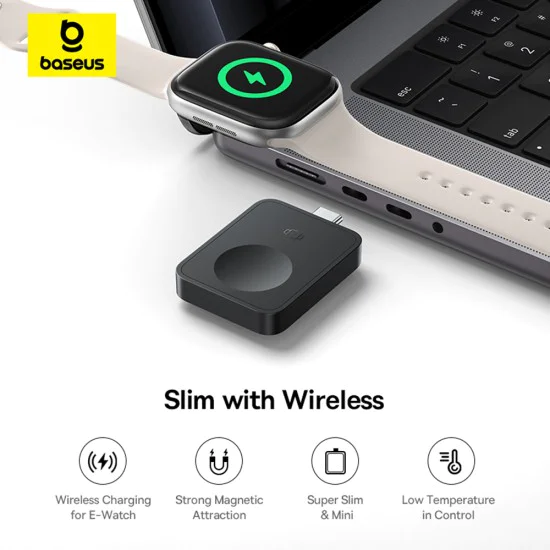 Магнитно безжично зарядно MagPro (P10264106123-00) за Apple Watch - Baseus - USB-C, 2.5W - Космическо черно