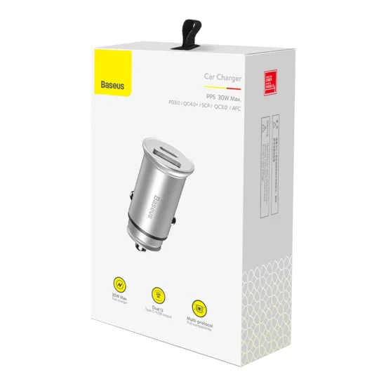 Baseus - Зарядно за кола Circular Metal (CCALL-BS0S) - Type-C, USB, PPS 30W, Multi Protocol - Silver