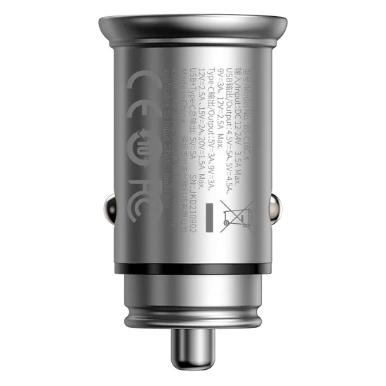 Baseus - Зарядно за кола Circular Metal (CCALL-BS0S) - Type-C, USB, PPS 30W, Multi Protocol - Silver