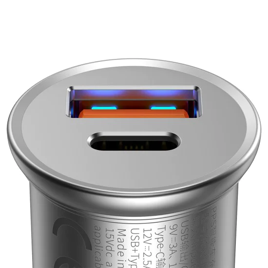 Baseus - Зарядно за кола Circular Metal (CCALL-BS0S) - Type-C, USB, PPS 30W, Multi Protocol - Silver