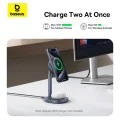 Baseus - Магнитно безжично зарядно устройство Orbit 2 Pro (P10273500813-00) - Охлаждащо бързо зарядно устройство за телефон, слушалки, 20W - Космическо сиво