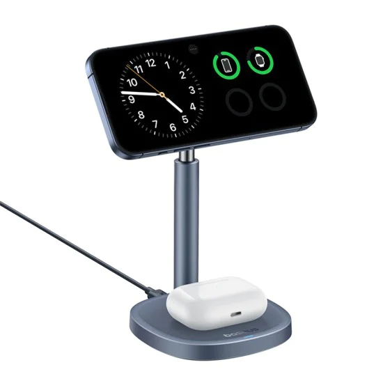 Baseus - Магнитно безжично зарядно устройство Orbit 2 Pro (P10273500813-00) - Охлаждащо бързо зарядно устройство за телефон, слушалки, 20W - Космическо сиво