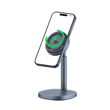 Baseus - Магнитно безжично зарядно устройство Orbit 2 Pro (P10273500813-00) - Охлаждащо бързо зарядно устройство за телефон, слушалки, 20W - Космическо сиво