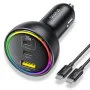 Baseus - Зарядно за кола (C00036101111-00) - 2x USB-C, USB, 152,5 W, бързо зареждане, RGB околна светлина, USB-C кабел - Cluster Black
