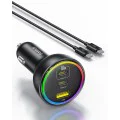 Baseus - Зарядно за кола (C00036101111-00) - 2x USB-C, USB, 152,5 W, бързо зареждане, RGB околна светлина, USB-C кабел - Cluster Black