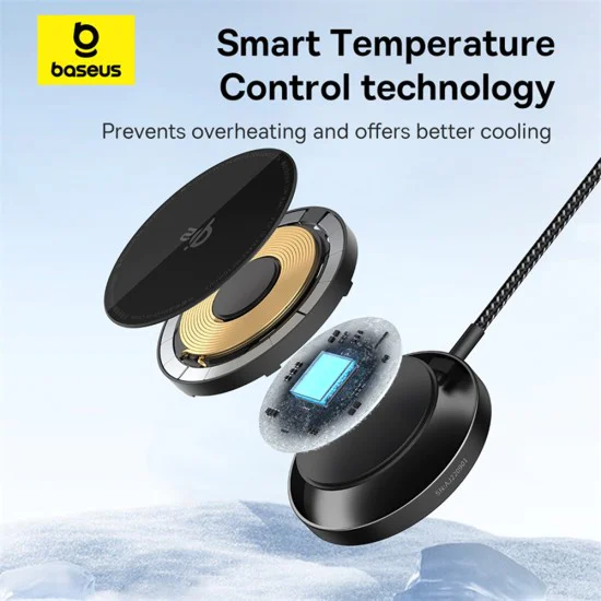 Baseus - Магнитно безжично зарядно устройство Simple Mini4 Air (P10278200111-00) - Бързо зареждане, кабел Type-C, Qi2, 15W - Cluster Black