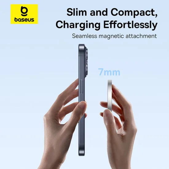 Baseus - Магнитно безжично зарядно устройство Simple Mini4 Air (P10278200S11-00) - Бързо зареждане, кабел Type-C, Qi2, 15W - Frost Silver
