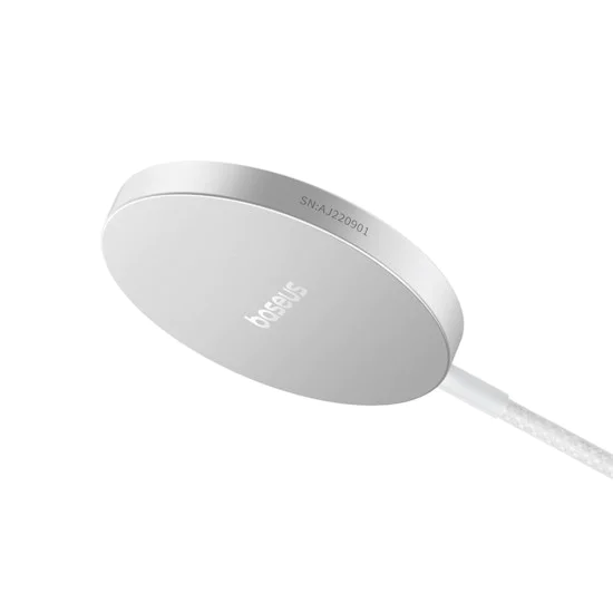 Baseus - Магнитно безжично зарядно устройство Simple Mini4 Air (P10278200S11-00) - Бързо зареждане, кабел Type-C, Qi2, 15W - Frost Silver