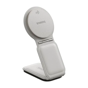 Baseus - Стойка за кола с безжично зареждане PrimeTrip C02 (C40169003211-00) - Магнитна дръжка за табло, 15W - Лунно бяло
