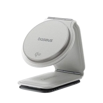 Baseus - Стойка за кола с безжично зареждане PrimeTrip C02 (C40169003211-00) - Магнитна дръжка за табло, 15W - Лунно бяло