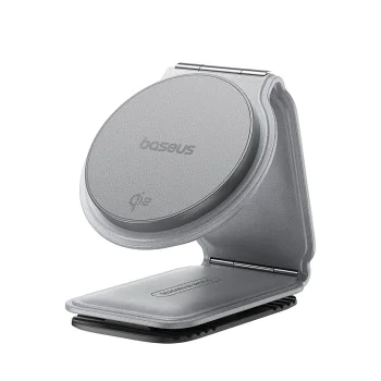 Baseus - Стойка за кола с безжично зареждане PrimeTrip C02 (C40169003831-00) - Магнитна ръкохватка за табло, 15W - матирано сиво