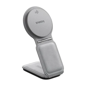 Baseus - Стойка за кола с безжично зареждане PrimeTrip C02 (C40169003831-00) - Магнитна ръкохватка за табло, 15W - матирано сиво