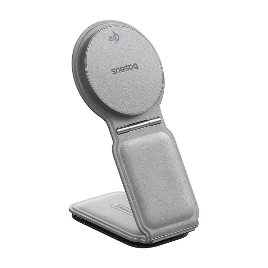 Baseus - Стойка за кола с безжично зареждане PrimeTrip C02 (C40169003831-00) - Магнитна ръкохватка за табло, 15W - матирано сиво