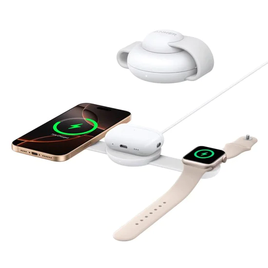 Зарядно MagSafe за Apple Phone/Pods/Watch, 15W - Anker (B25M8H21) - Бяло