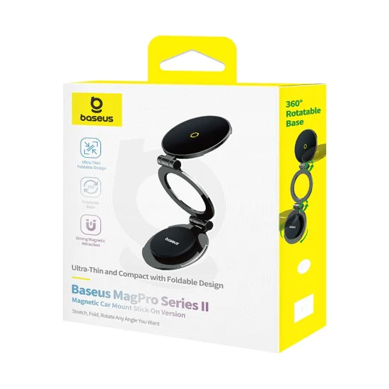 Baseus - Стойка за кола MagPro Series II (C40172900121-00) - за табло, магнитна стойка за кола, 360°, сгъваема - космическо черно