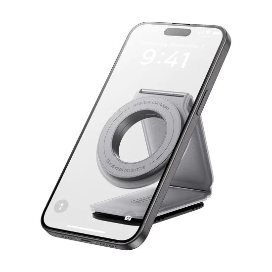Baseus - Стойка за кола PrimeTrip Series C02 (C40169002833-00) - PU кожа, 360°, 25N, универсална опция за монтаж - матирано сиво