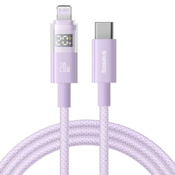 Baseus - Data Cable Display 2 (P10382703511-01) - Fast Charging, Type-C, Lightning, Digital Display, 20W, 2m - Nebula Purple