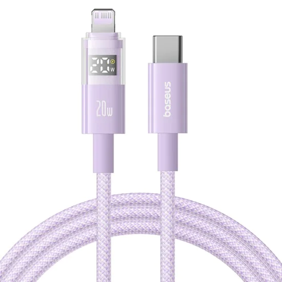 Baseus - Data Cable Display 2 (P10382703511-01) - Fast Charging, Type-C, Lightning, Digital Display, 20W, 2m - Nebula Purple