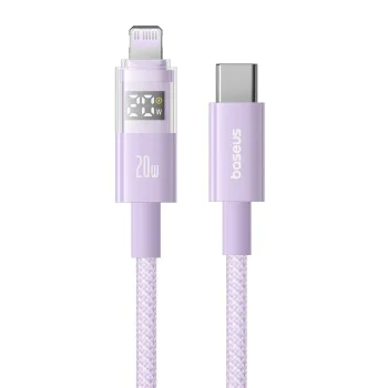 Baseus - Data Cable Display 2 (P10382703511-00) - Fast Charging, Type-C, Lightning, Digital Display, 20W, 1m - Nebula Purple