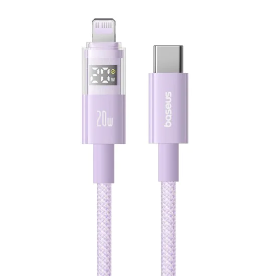 Baseus - Data Cable Display 2 (P10382703511-00) - Fast Charging, Type-C, Lightning, Digital Display, 20W, 1m - Nebula Purple
