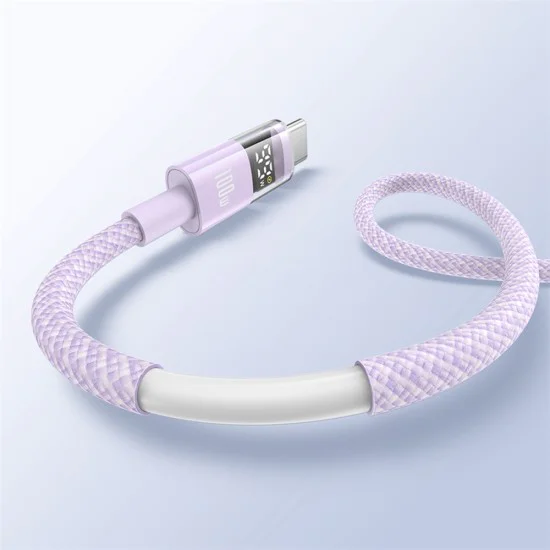 Baseus - Data Cable Display 2 (P10382701511-00) - Бързо зареждане, USB към Type-C, цифров дисплей, 100 W, 1 m - Nebula Purple