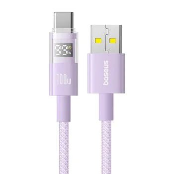 Baseus - Data Cable Display 2 (P10382701511-01) - Бързо зареждане, USB към Type-C, цифров дисплей, 100 W, 2 m - Nebula Purple