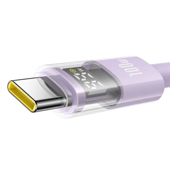 Baseus - Data Cable Display 2 (P10382701511-01) - Бързо зареждане, USB към Type-C, цифров дисплей, 100 W, 2 m - Nebula Purple