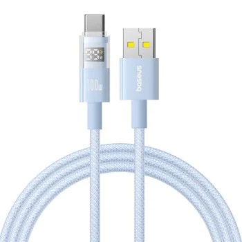 Baseus - Data Cable Display 2 (P10382701311-00) - Бързо зареждане, USB към Type-C, цифров дисплей, 100 W, 1 m - Galaxy Blue