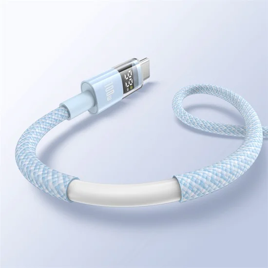 Baseus - Data Cable Display 2 (P10382701311-00) - Бързо зареждане, USB към Type-C, цифров дисплей, 100 W, 1 m - Galaxy Blue