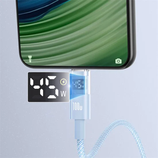 Baseus - Data Cable Display 2 (P10382701311-00) - Бързо зареждане, USB към Type-C, цифров дисплей, 100 W, 1 m - Galaxy Blue