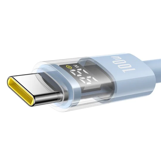 Baseus - Data Cable Display 2 (P10382701311-01) - Бързо зареждане, USB към Type-C, цифров дисплей, 100W, 2m - Galaxy Blue