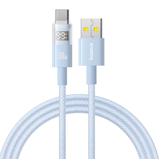 Baseus - Data Cable Display 2 (P10382701311-01) - Бързо зареждане, USB към Type-C, цифров дисплей, 100W, 2m - Galaxy Blue