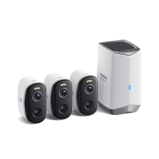 Външна камера за сигурност N1 (S0TW012131) - Baseus - 2K, 16GB, 3 комплекта камери, двупосочен разговор, нощно виждане, IP67, 7.800mAh - Бял