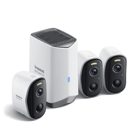 Външна камера за сигурност N1 (S0TW012131) - Baseus - 2K, 16GB, 3 комплекта камери, двупосочен разговор, нощно виждане, IP67, 7.800mAh - Бял