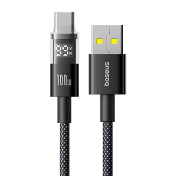 Baseus - Data Cable Display 2 (P10382701111-00) - Бързо зареждане, USB към Type-C, цифров дисплей, 100 W, 2 m - Cosmic Black