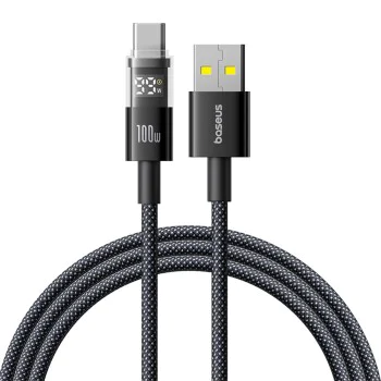 Baseus - Data Cable Display 2 (P10382701111-00) - Бързо зареждане, USB към Type-C, цифров дисплей, 100 W, 2 m - Cosmic Black