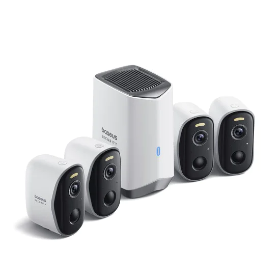 Външна охранителна камера N1 (S0TW022131) - Baseus - 2K, 16GB, комплект 4 камери, двупосочен разговор, нощно виждане, IP67, 7.800mAh - Бяло