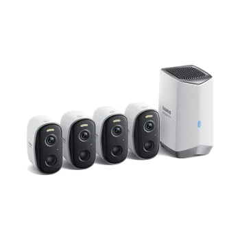 Външна охранителна камера N1 (S0TW022131) - Baseus - 2K, 16GB, комплект 4 камери, двупосочен разговор, нощно виждане, IP67, 7.800mAh - Бяло